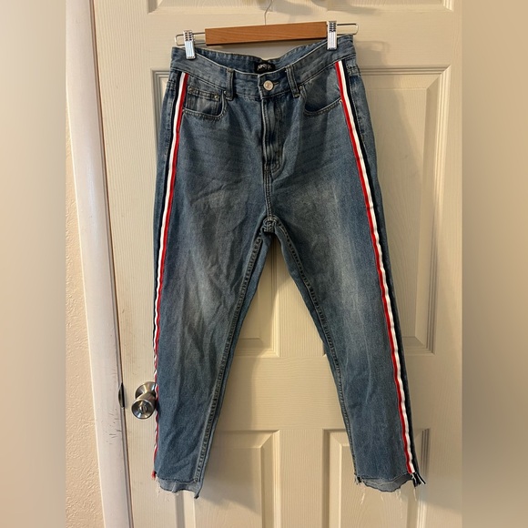 Nasty Gal Denim - NWT Nasty Gal Momokrom Mom Jeans Side Stripe Raw Hem High Rise  UK10 (US-6)